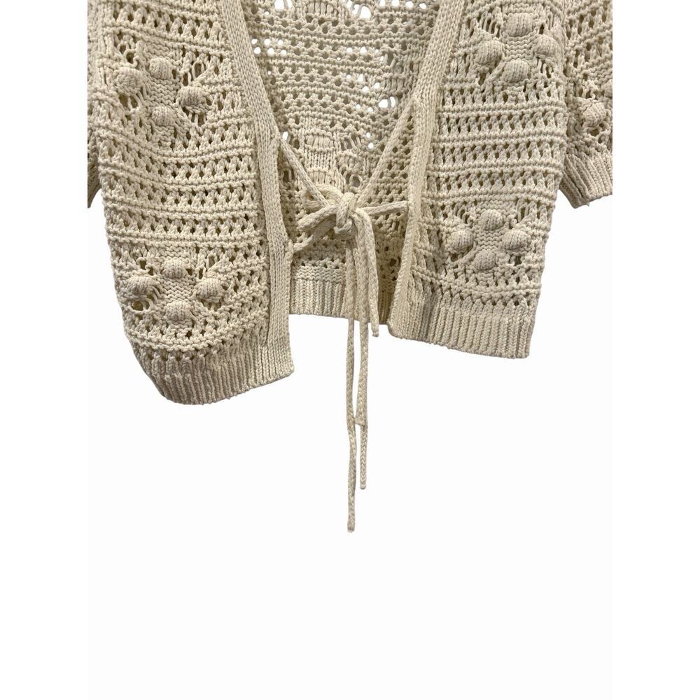 NEW W/O Tags Zara Crochet Cream Short Sleeve Tie Front Cardigan Sweater Small - Picture 4 of 9